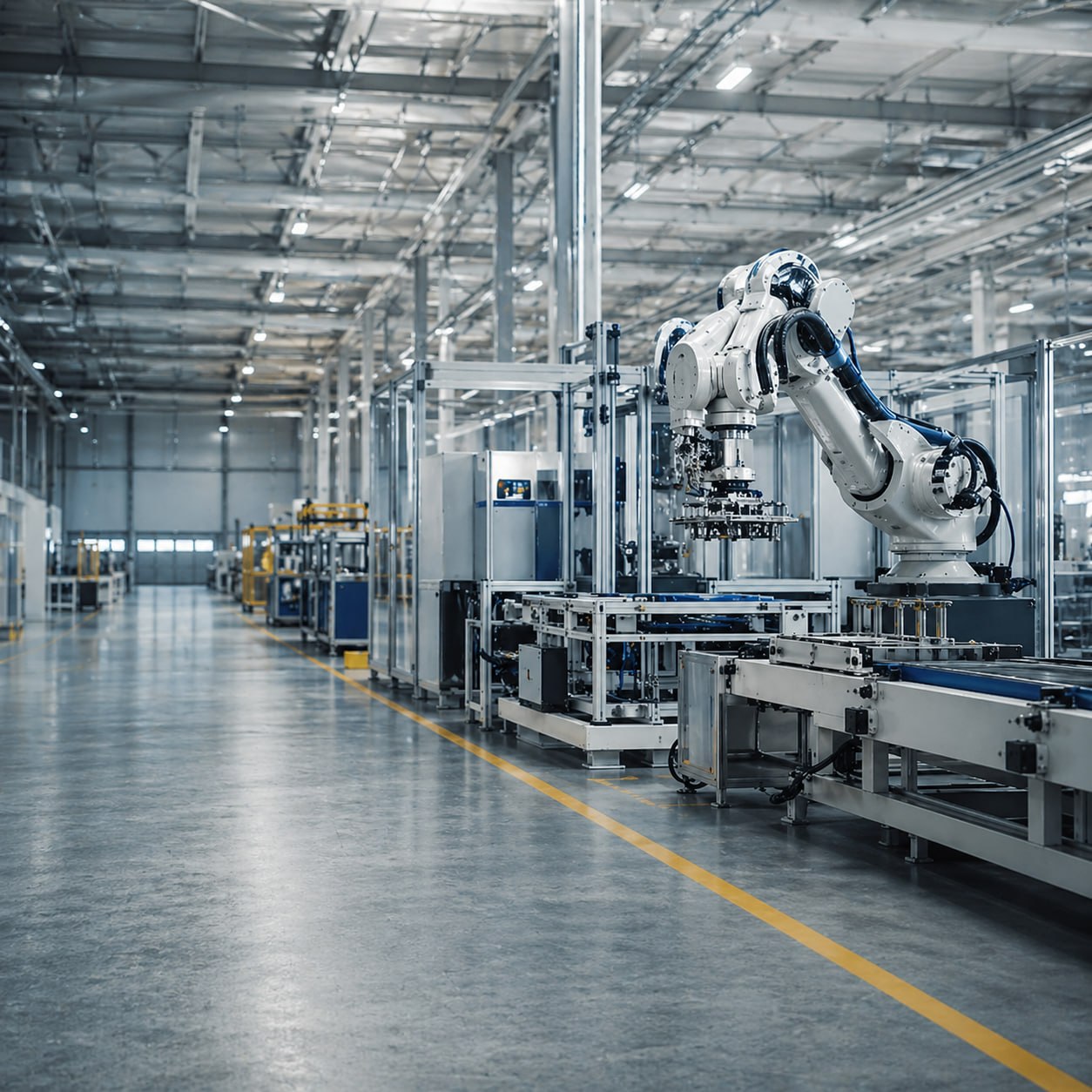 Automated robotics factory representing manufacturing IT services