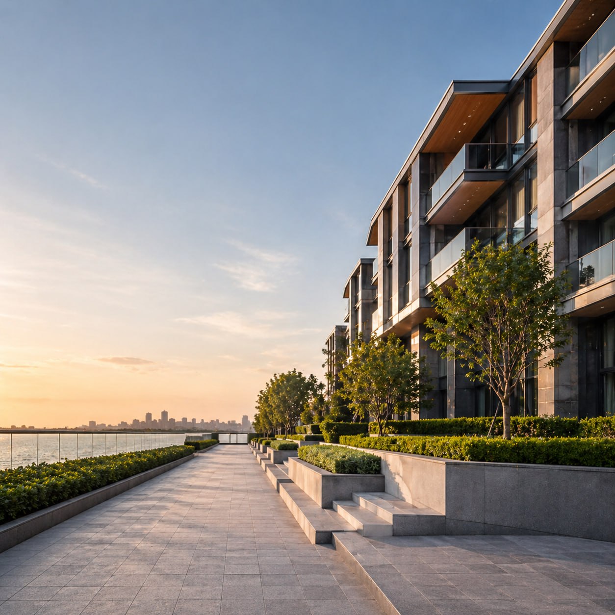 Modern waterfront property representing real estate IT services